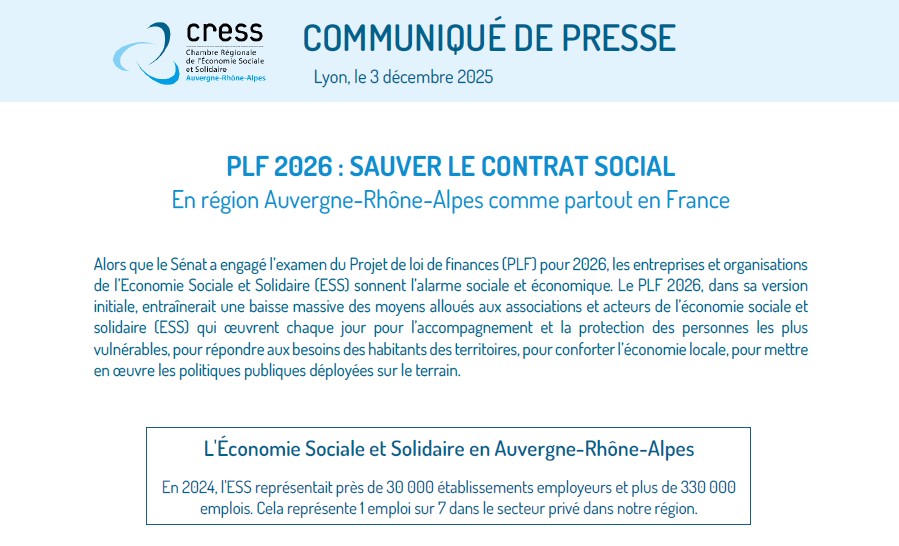 CP CRESS AURA Projet de loi de finances 2026