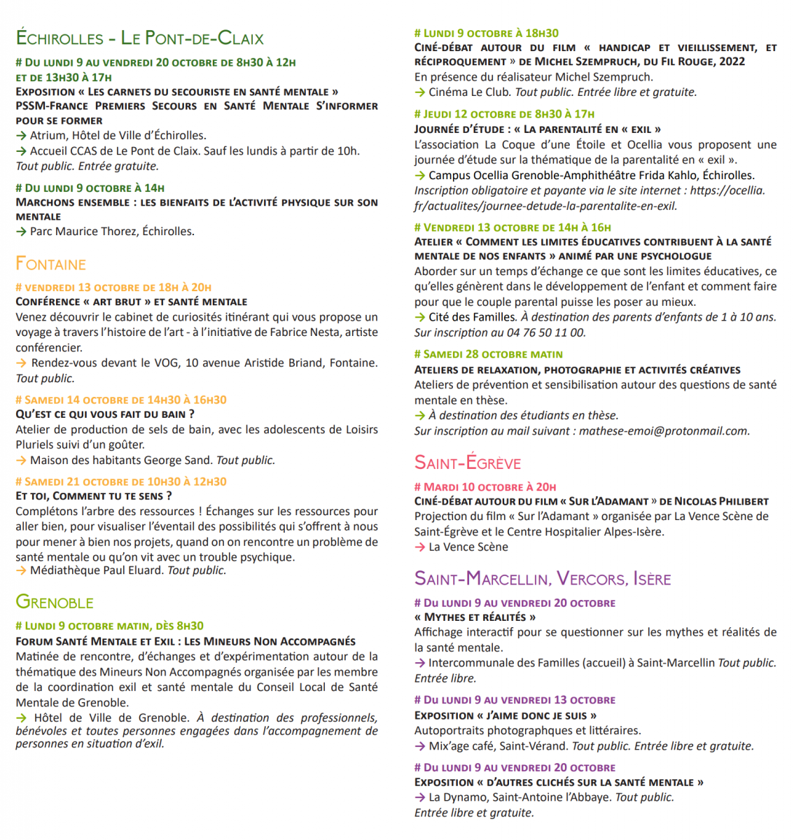 Programme des Semaines d'information sur la santé mentale