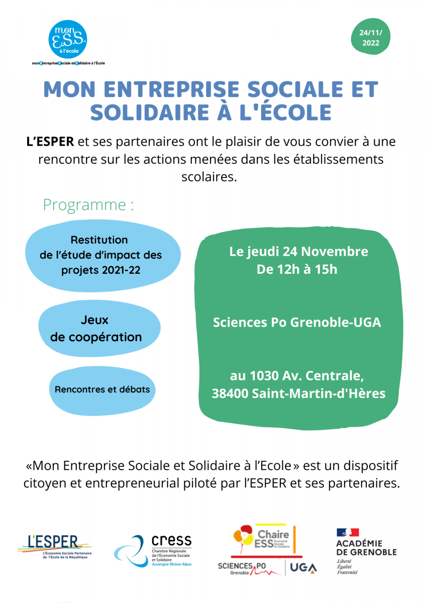 mon ESS à l'école - Chaire ESS sciences po grenoble